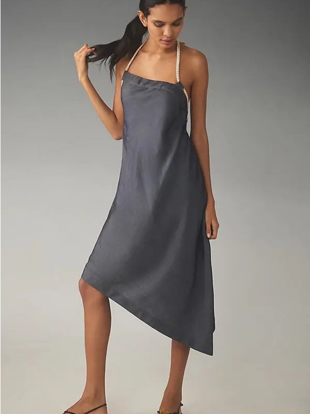 Anthropologie Charcoal Halter Slip Dress in Gray